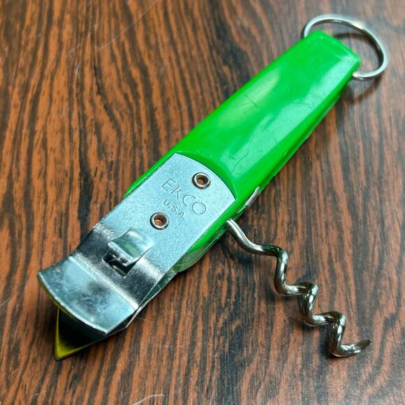 Vintage EKCO Green Bottle Opener Corkscrew Bar Tool USA - Picture 5 of 9